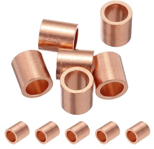 PATIKIL 5/16/ 8mm Wire Rope Stop Sleeve, 6 Pack Copper Crimping Loop Sleeve End for Wire Rope Cable Ferrule, Gold Tone