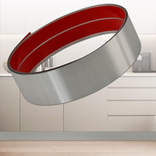 Placa de Patada de Acero Inoxidable, Placa Base Adhesiva Peel and Stick, Moldura para Rodapie de Pared, Puerta, Armario de Cocina, Lavavajillas - Protección Anti-Arañazos (3m x 10cm, Plata Cepillado)