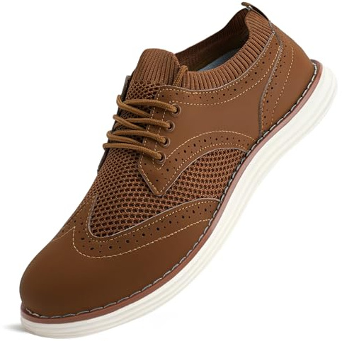 LEZTA Men's Casual Dress Sneakers Business Lightweight Oxfords Arch Support Walking Shoes(Brown A Size 6.5)