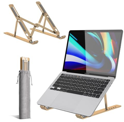 Roe Tenpo Adjustable Laptop Stand for Desk, 6-Angle Laptop Riser Portable Laptop Holder, Air-Ventilated Cooling Notebook Stand for Compatible with MacBook Air, Pro, Dell 10-15.6” (Gold)