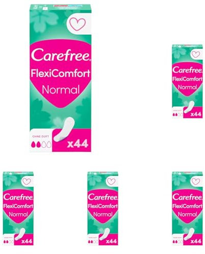 Carefree Slipeinlagen FlexiComfort Normal ohne Duft, flexible & ultradünne Slipeinlagen für ein langanhaltendes Frischegefühl, Größe Normal, 44 Stück (Packung mit 5)