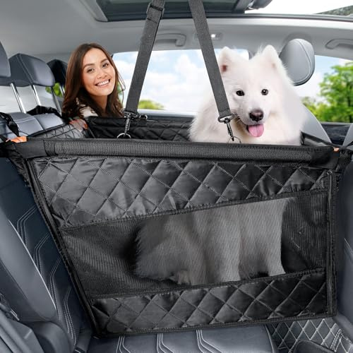 pecute Siège Auto Chien XL 70x61 cm – Coussin Cuir PU Rabattable, Fond Rigide Anti-Affaissement, Facile à Nettoyer, Protection Banquette Arrière pour Petit ou Moyen Chien