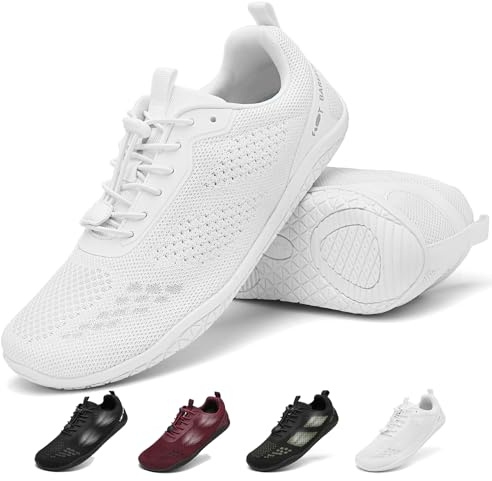 Geweo Barfotaskor Herr Dam Andningsbar Bekväma Barefoot Training Shoes med Breda Tårbox Träningsskor Stabilitet CrossFit Fitness Trail Running Vandringsskor Zero-Drop Gym Sneakers Unisex Vit 37EU