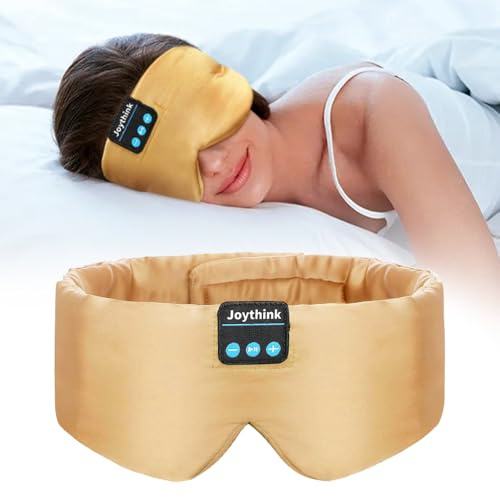 Joythink Masque de Sommeil Bluetooth avec Écouteurs, Masque de Nuit Occultant, Casque de Sommeil Sans Fil pour Dormir sur le Côté, Voyage, Sieste, Avion Doré Champagne