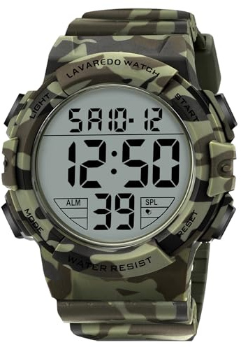 caprock Montre numérique pour Homme avec Affichage LED/réveil/chronomètre - Étanche jusqu'à 5 ATM - Étanche jusqu'à 5 ATM, Vert Militaire