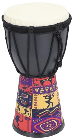Tbest Tambor de mano africano compacto con patrón impreso llamativo, tambor de palma portátil para artistas y principiantes, cavidad de tambor de PVC negro