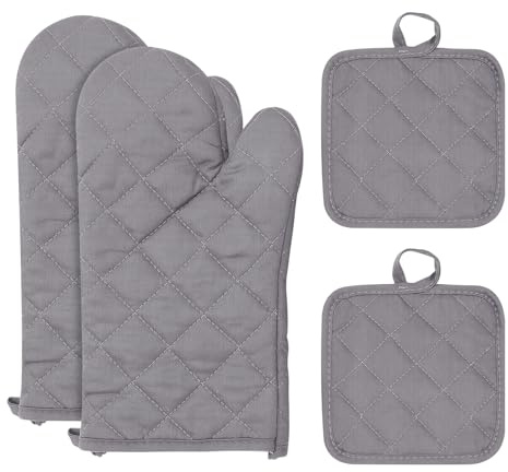 Juego de 4 Guantes para Horno, Agarraderas, Guantes De Cocina, Manoplas Horno, Resistente Calor Guantes para Microondas, para Cocinar, Asar, Hornear, Barbacoa y Microondas (Gris)