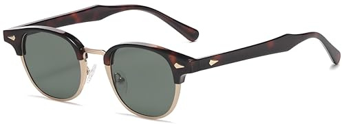 DEWEST Occhiali da Sole Polarizzati Unisex Stile Retro Anni 70, Mezza Montatura Tonda Stile Depp, UV400 per Sport, Guida, Escursionismo, Pesca e Attività All'aperto