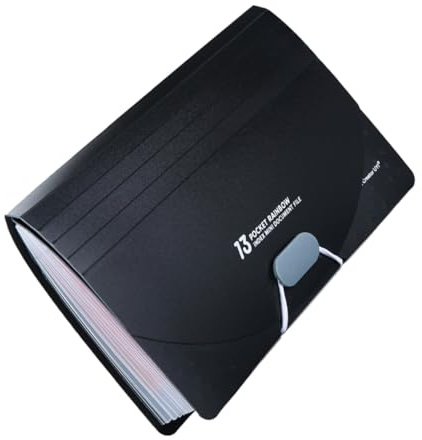 AUTSUPPL Organiseur de Documents Compact Compartiments Côtés Scellés Dossier Extensible pour Reçus Tickets Caisse Portatif Noir