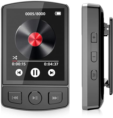 Lecteur MP3 Bluetooth, lecteur de musique numérique portable avec haut-parleur, enregistrement vocal intégré 32 Go, enregistreur radio FM avec écran couleur TFT pour enfants adultes sport (noir)