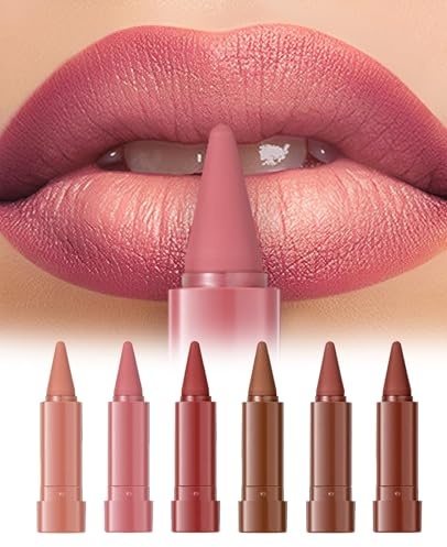 hommova 6Pcs Lip Liner and Lipstick Set, Waterproof Long Lasting Gradient Lipliner Matte Lipstick Combo for Women