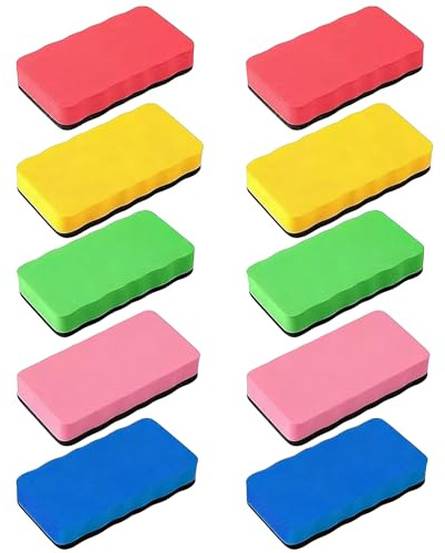 10Pcs Magnetic Whiteboard Eraser Sponge Set 4 Colors White Board Eraser with Thick Felt Pad Dry Eraser for White Board Colorful Whiteboard Rubberfor Home Office and Classrooms 10.4x5.5x2cm