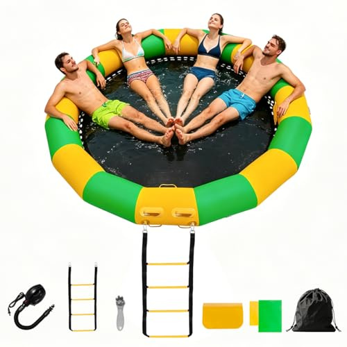 Heipigo 10FT Gonfiabile Amaca Acquatica per Adulti, Rotondo Galleggiante con Rete Elastica, Anello Galleggianti Gonfiabile Zattera per Piscina, Lago, Fiume, Spiaggia e isola, Piattaforma Relax