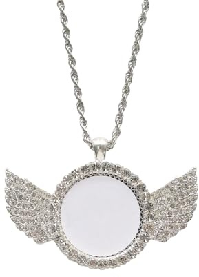 Biicoon Handmade Personalised Angel Wings Photo Locket Necklace - Customisable Heat Transfer Memory Pendant, Gift for Women, Mum, Girlfriend, Birthday, Anniversary (Silver)