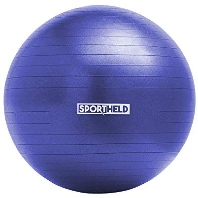 Sportheld® Profi Gymnastikball inkl. Fußpumpe zum Aufblasen | 65cm Durchmesser | Lila/Violett | robuster Sitzball & Fitnessball