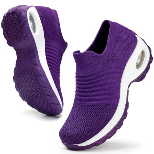 HKR Women Trainers Slip on Walking Shoe with Memory Foam All Purple UK 8