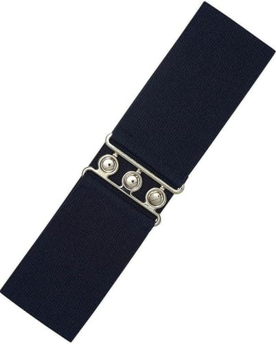 Ro Rox Dam Bred Elastisk Midjebälte i Retro Vintage Stil – Stretchbälte för Klänningar, 50-talsstil – Silver- eller Guldfärgat Spänne - navy-blue