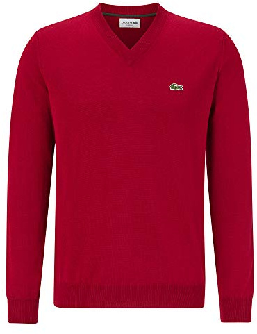 Lacoste Jersey para hombre AH2181, cuello en V, suéter básico de punto para hombre, corte regular, Burdeos 476, XXXL