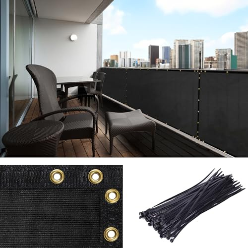 Amgo 3' x 10' Black Fence Privacy Screen Windscreen for Apartment Balcony