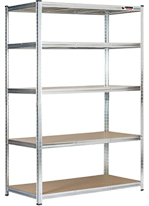 Rhino Racking Heavy-Duty Garage Shelving unit – 5-Tier Steel Storage Shelves, Boltless Shelves, Industrial Shelving, Galvanised, 200kg Per-Tier, 180x120x60cm