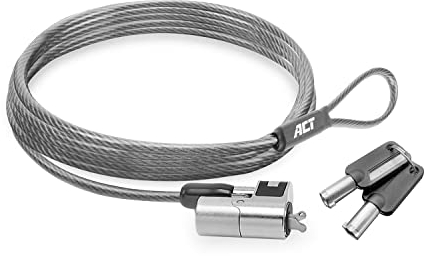 ACT Laptop Schloss Sicherheitskabel 2m, Keyed Cable, Wedge Slot Notebook Schloss, Schwenkbarer Schlosskopf, Laptopschloss Dell, Tragbares Anti-Diebstahl Kabel - AC9040