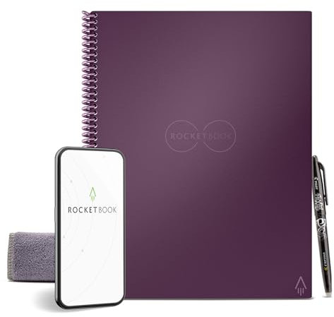 Rocketbook Core Reusable Spiral Notebook, Letter Size 8.5x11, Plum - Dotted Pages, App-Connected, Erasable, Durable Cover, Ideal for School, Work, and Creative Projects