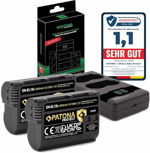 PATONA Protect EN-EL15c Kamera Akkus (2X 2600mAh) NTC-Sensor und V1 Schutzgehäuse - mit 1500mA PD Performance USB-C Ladegerät 161965 - kompatibel mit Zf Z6III usw.