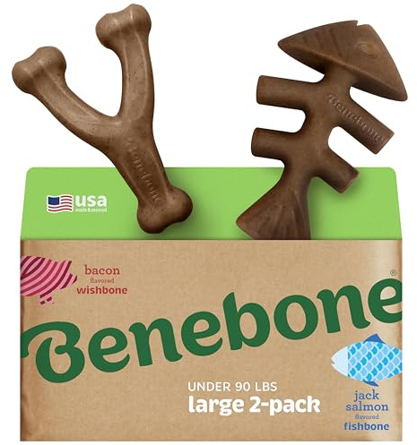 Benebone Lot de 2 Jouets à mâcher indestructibles en Forme d'arête de Poisson/Triangle pour Chien, Longue durée et résistant pour briser l'ennui pour Chiens, véritable Saumon et véritable saveur de