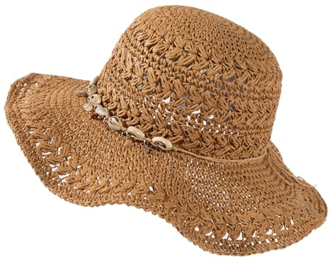 Comhats Sonnenhut Damen Sommer Strohhut Faltbar Handgemachter Strandhut UV-Schutz 94558_Khaki Medium