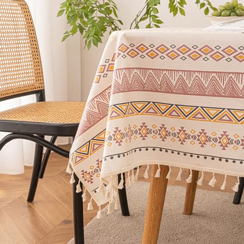 Qelus Tischdecke Outdoor Abwischbar, Gartentischdecke 90x90cm Eckig, wasserdichte Tischtücher Boho mit Quasten, Garten Tischtuch Table Cloth für Außen und Innen Balkon Küche, Bunte, 1 Stück