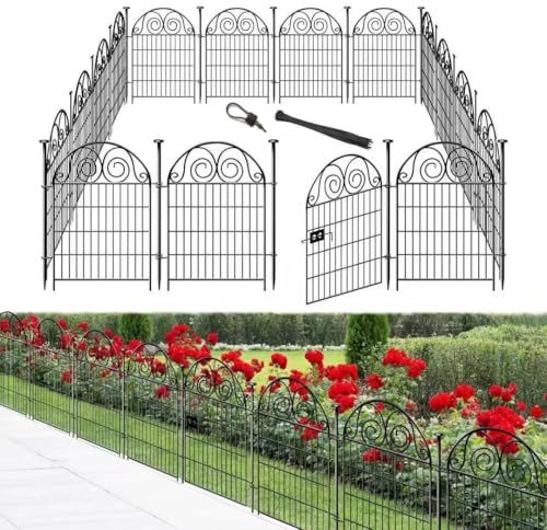 Getlay Hoher Gartenzaun, Tierbarriere mit Tor, 81,3 cm (H), 16 Paneele, Gartenzäune und -begrenzungen für Hunde, Hundezaun im Freien für den Hof, Gesamtlänge 90 cm, temporärer Zaun aus Metall,