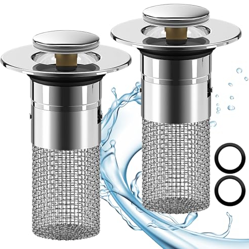 lafo Edelstahl Abflussfilter，Waschbeckenstöpsel für Waschbecken für 34-40mm Abfluss Ablauf,2 Stücke waschbecken abflusssieb Dusche schnell ablaufend für Bad und Küche (3CM)