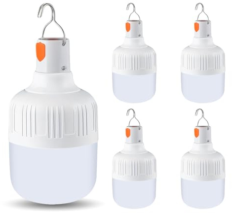 LIAISIMI 5 Piezas Lampara Camping Recargable, Luz Camping LED Super Brillante 500 Lúmenes, Linterna Camping Portátil con 3 Modos de Luz, IPX4 Impermeable con Gancho para Acampar Senderismo Pesca