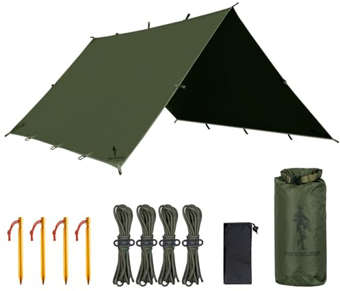Free Soldier Bâche de Tente imperméable 4 x 4 m Ultra légère Protection UV Camping Voile d'ombrage Tente d'extérieur Grande bâche pour Camping, randonnée, activités de Plein air
