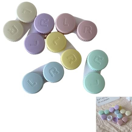 wangyun 12 Pcs Contact Lens Cases, Contact Lens Holder with Mirror, Portable Eye Contacts Mini Case Container Set Portable Contact Lens Soaking Case with L and R Caps for Travel