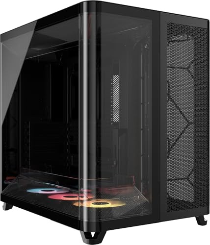 CORSAIR Air 5400 RS-R ARGB Caja para PC semitorre panorámica de Triple cámara – 3 Ventiladores RS120-R ARGB Reverse-Rotor preinstalados – conductos de Alto Flujo y bajo Ruido – Negro