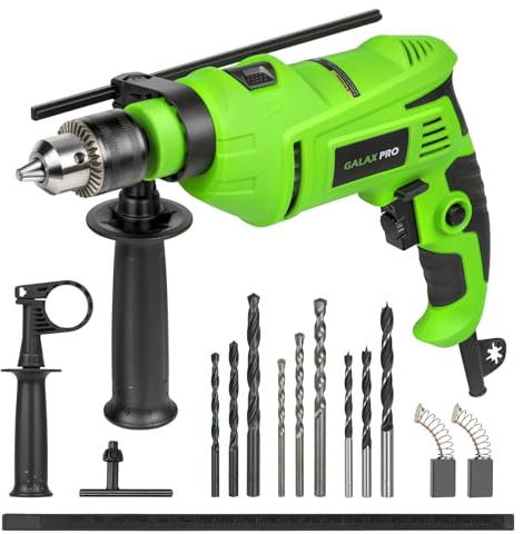 GALAX PRO 850W 2-in-1 Schlagbohrmaschine, 0–3000 U/min, 13 mm Metall-Bohrfutter, 360° verstellbarer Zusatzgriff, inkl. 13 Zubehörteilen, geeignet für Beton, Metall und Holz