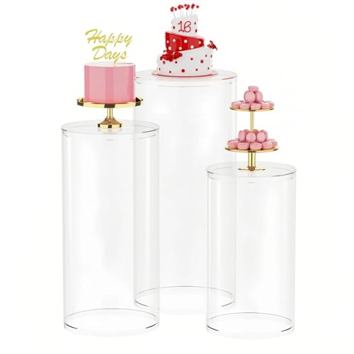 3 Set di Piani Espositivi, Supporto Decorativo A Colonna Trasparente, Cilindro per Feste di Compleanno, per Matrimoni, Compleanno, Collezionabili