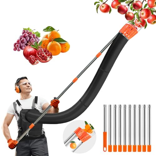 GuKKK Recogedor de Manzanas, Recogedor de Frutas, 3.78 m Recogedor de Frutas, Recogedor de Cerezas con Barra de Conexión Ligera de Acero Inoxidable y Bolsa de Algodónp, Ara Cosechar Cerezas y Ciruelas