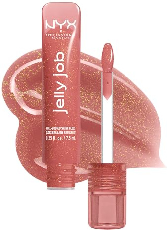 NYX Professional Makeup Jelly Job Peptide Lip Gloss, High-Shine Glassy Finish, Volumizing Peptide Complex & Cherry Oil, 16 Shimmer & Pure-Shine Shades, Shade: Honey It's Jelly