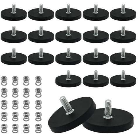 Imanes de neodimio engomados, 20 unidades, con rosca de 43 mm de diámetro, con rosca exterior M6, 8,5 kg, fuerza de sujeción, sistema magnético, base de montaje para tiras de luz, vehículos y lámparas