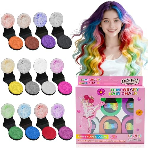 Tizas Para el Pelo, 12 Colores Tizas Temporales para El Pelo, Tiza de cabello Lavable para Mujeres y Niños, para Halloween, Regalo de Cumpleaños, DIY Fiesta