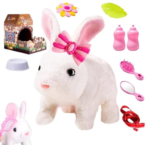 Fyrdyn Jouets en Peluche Électrique,Jouet Animal Interactif | Peluche de Lapin Réaliste,pour Filles Garçons Anniversaire Noël Pâques Jeu d'Intérieur Familial