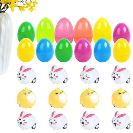 Vorgefüllte Ostereier | Mini-Osterhasen-Küken-Fahrzeug | Rückziehautos | Für Kinder-Ostereiersuche, Geschenktüten, Schatzkisten, Klassenpreise, Party