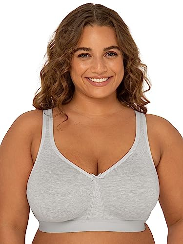 Fruit of the Loom Women's Plus Size Wireless Cotton Bra, Grey, 46DD