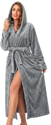 RONGTAI Womens Dressing Gown Fleece Plush Warm Long Hooded Robes | Extra Soft, Warm,Comfortable & Thick Bathrobes for Spa Hotel Sleepwear