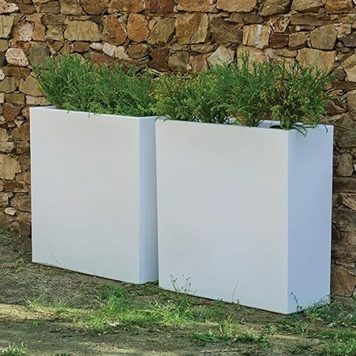 Moovere Blumenkübel, blickdicht, modern, für Innen- und Außenbereich, für Pflanzen und Blumen aus Polyethylen (80 x 32 x 80 cm), weiß)