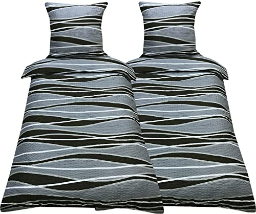 Leonado Vicenti Bettwäsche 4teilig Mikrofaser Seersucker 135x200 cm Bezug 80x80 Kissen Braun Wellen mit Reißverschluss