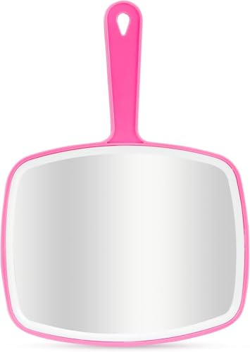 DVHOK Espejo de Mano, 26.4 x 18.8 cm Espejo de Maquillaje con Mango y Agujero para Colgar, para Afeitados y Maquillaje, Rosa