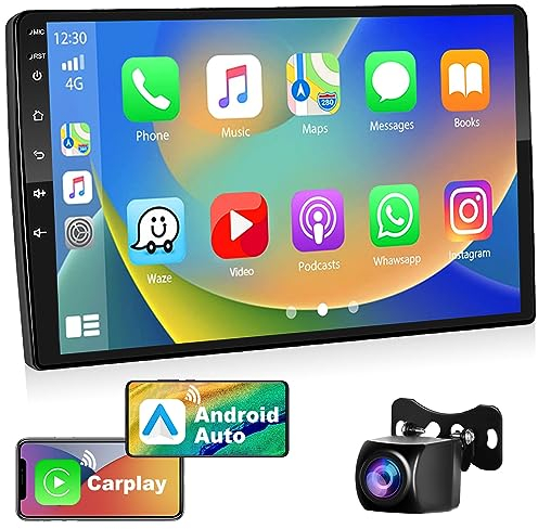 Podofo 2+64G Autoradio Android 2 Din con Wireless Carplay Android Auto, Autoradio Bluetooth Touchscreen da 9 con 28 UI, GPS + Telecamera di Retromarcia